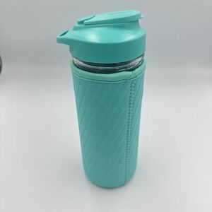 Masontops Glass Water Bottle with Teal Flip Top Lid and Neoprene Sleeve 500ml
